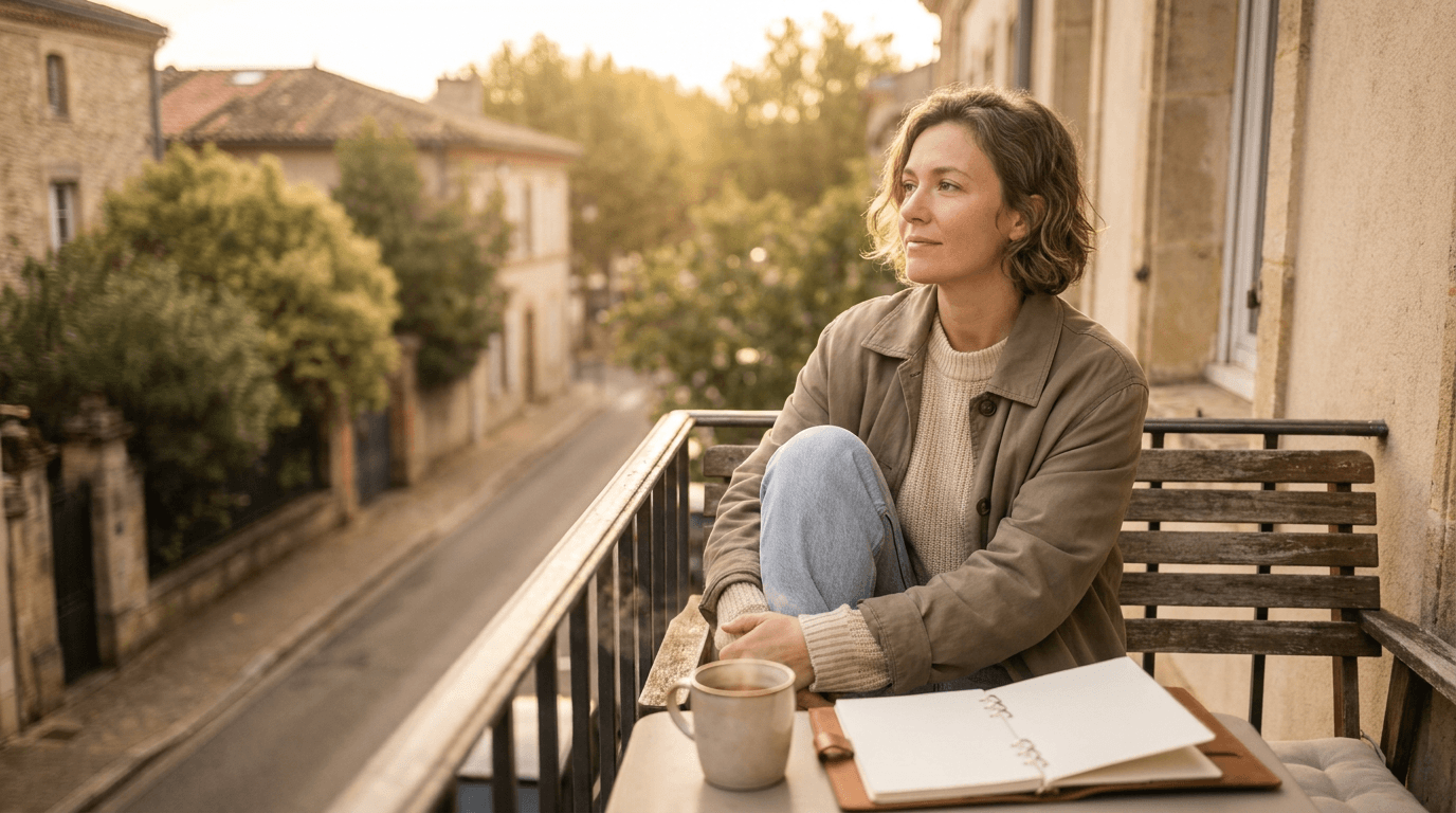A person embracing their emotions in a serene environment